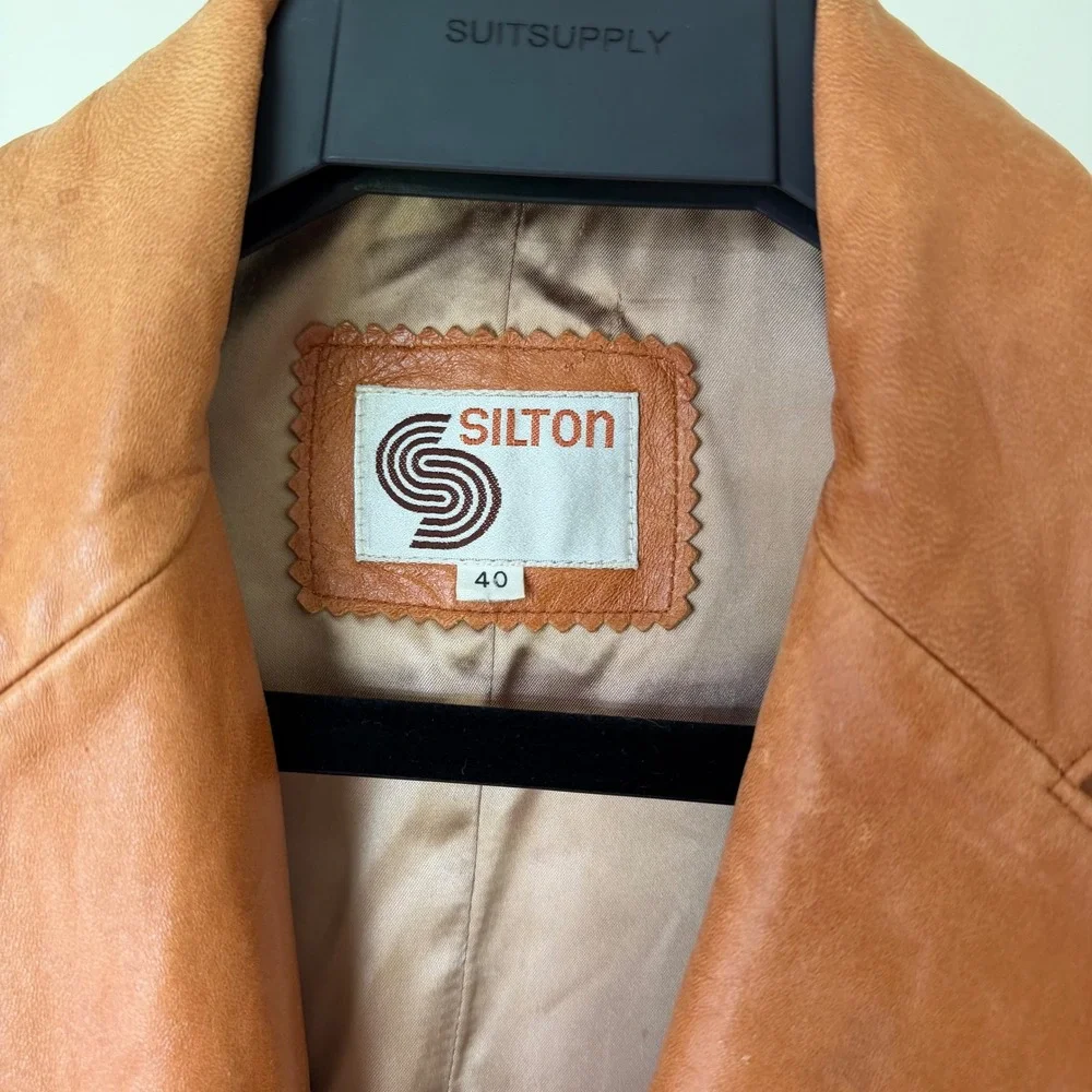 70's Silton California Leather Blazer Jacket Tan Cognac Western Vintage 40
